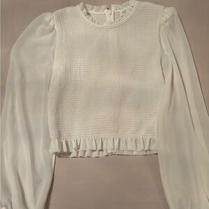 Wilfred Cream Smocked Ruffle-Hem Long Sleeve Blouse